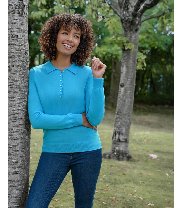 Strick-Polohemd aus Merino- und Kaschmirwolle für Damen