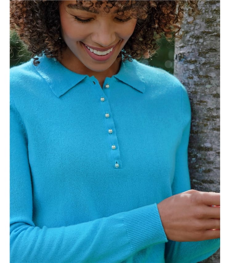 Strick-Polohemd aus Merino- und Kaschmirwolle für Damen
