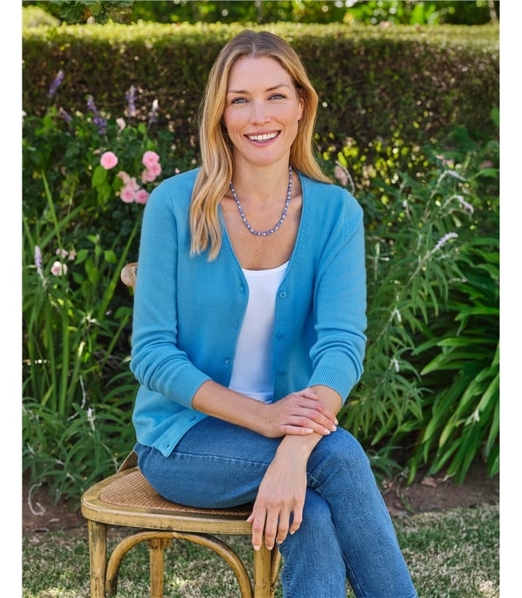 Strickjacke mit V-Ausschnitt aus Merino- und Kaschmirwolle für Damen