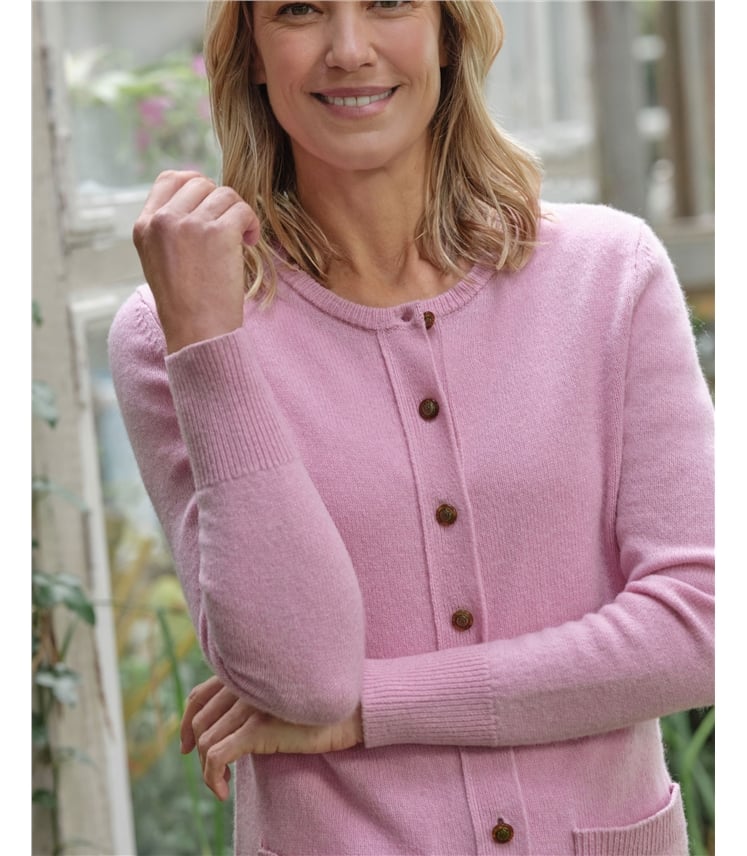 Strickjacke mit Rundhalsausschnitt aus Lammwolle für Damen