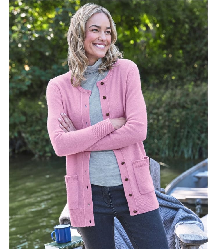 Strickjacke mit Rundhalsausschnitt aus Lammwolle für Damen