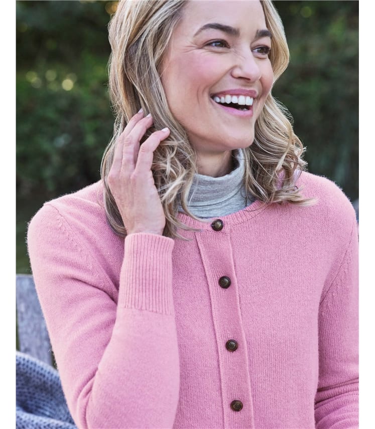 Strickjacke mit Rundhalsausschnitt aus Lammwolle für Damen