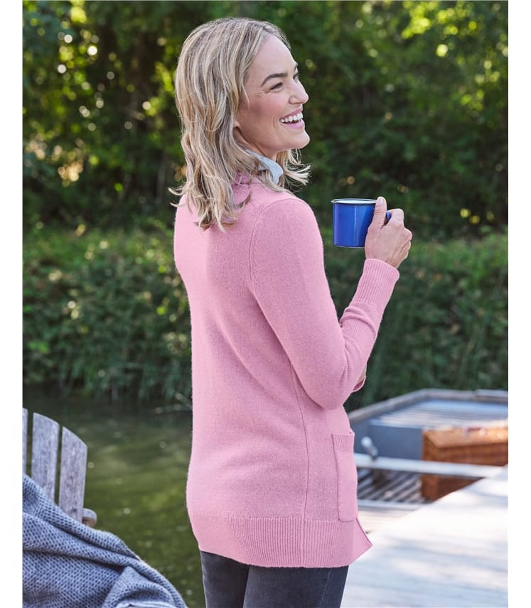 Strickjacke mit Rundhalsausschnitt aus Lammwolle für Damen