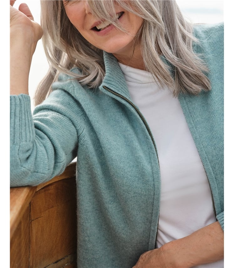 Strickjacke mit Reißverschluss aus Lammwolle für Damen