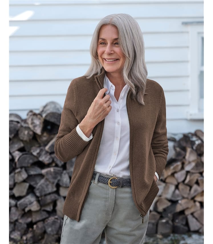 Cardigan ajusté à fermeture éclair - Femme - Laine d’agneau certifiée 100% RWS
