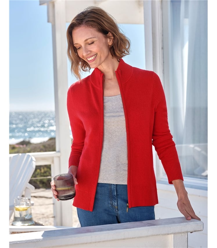 Strickjacke mit Reißverschluss aus Lammwolle für Damen