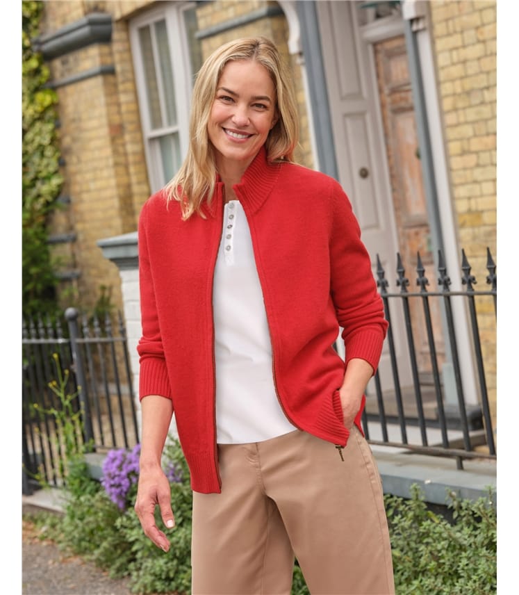 Cardigan ajusté à fermeture éclair - Femme - Laine d’agneau certifiée 100% RWS
