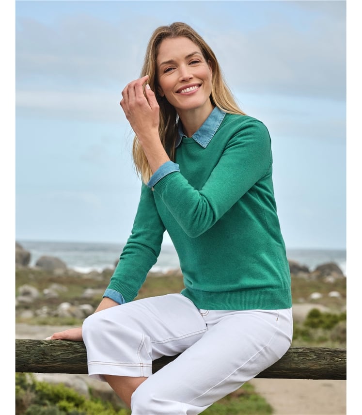 Bright Emerald | Cashmere & Merino Crew Neck Knitted Sweater