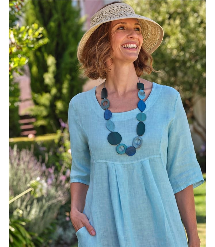 Womens Linen Pocket Tunic Dress