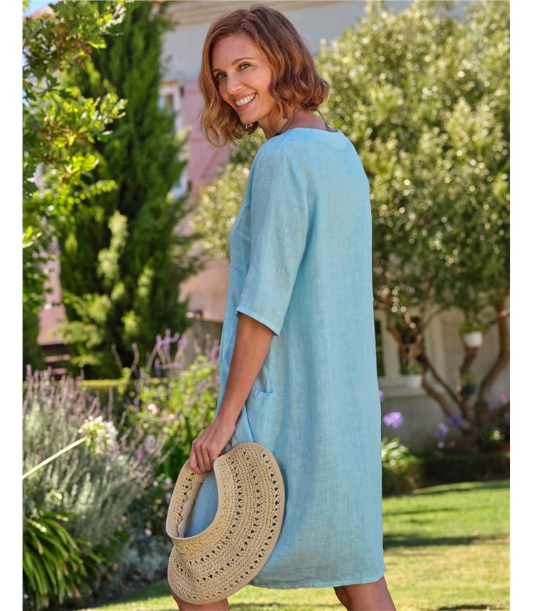 Womens Linen Pocket Tunic Dress