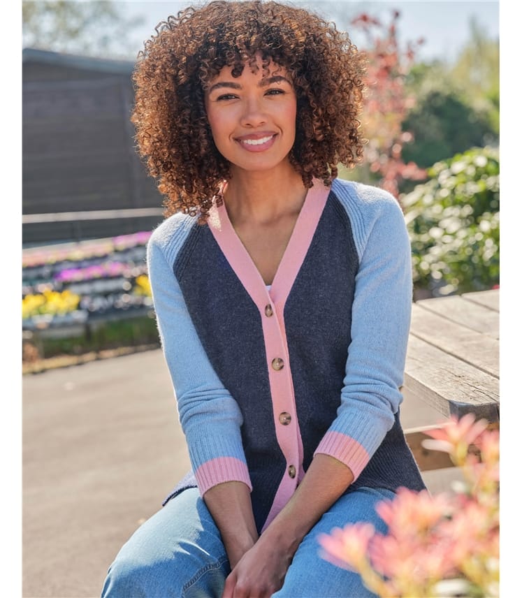 Colour Block V Neck Cardigan
