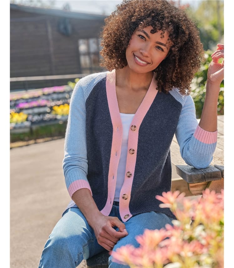 Colour Block V Neck Cardigan