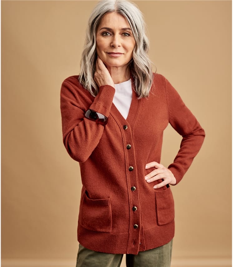 Autumn Leaf | Womens Lambswool V Neck Cardigan | WoolOvers UK