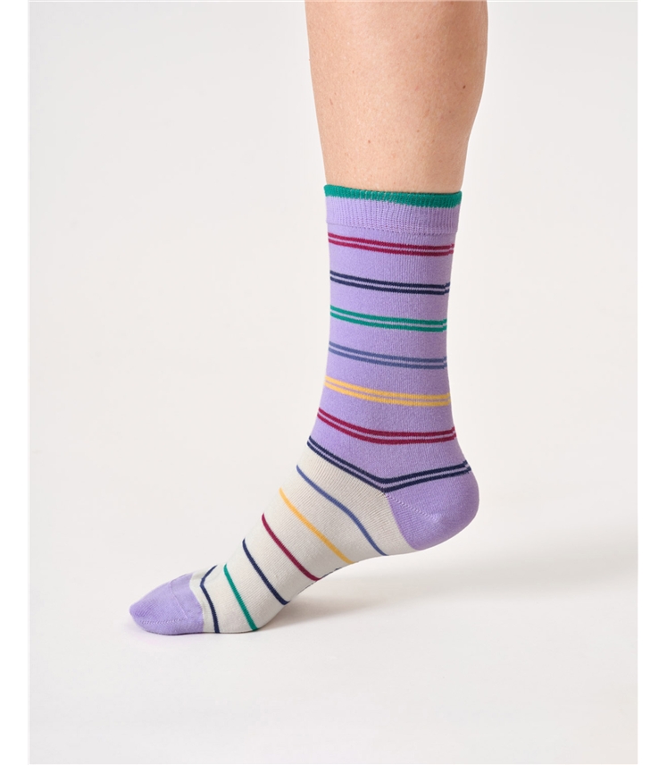 Womens Colour Block Stripe Bamboo Crew Socks