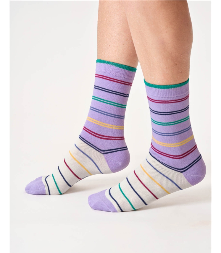 Womens Colour Block Stripe Bamboo Crew Socks