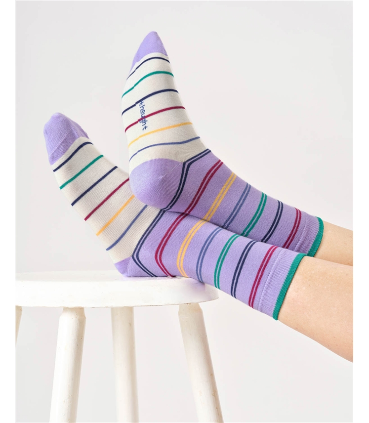 Womens Colour Block Stripe Bamboo Crew Socks