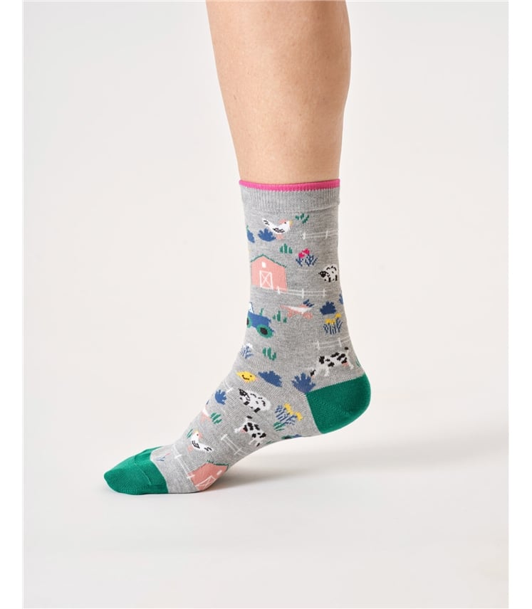 Womens Farmyard Organic Cotton Crew Socks