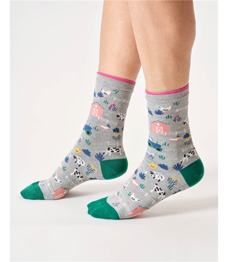 Womens Farmyard Organic Cotton Crew Socks