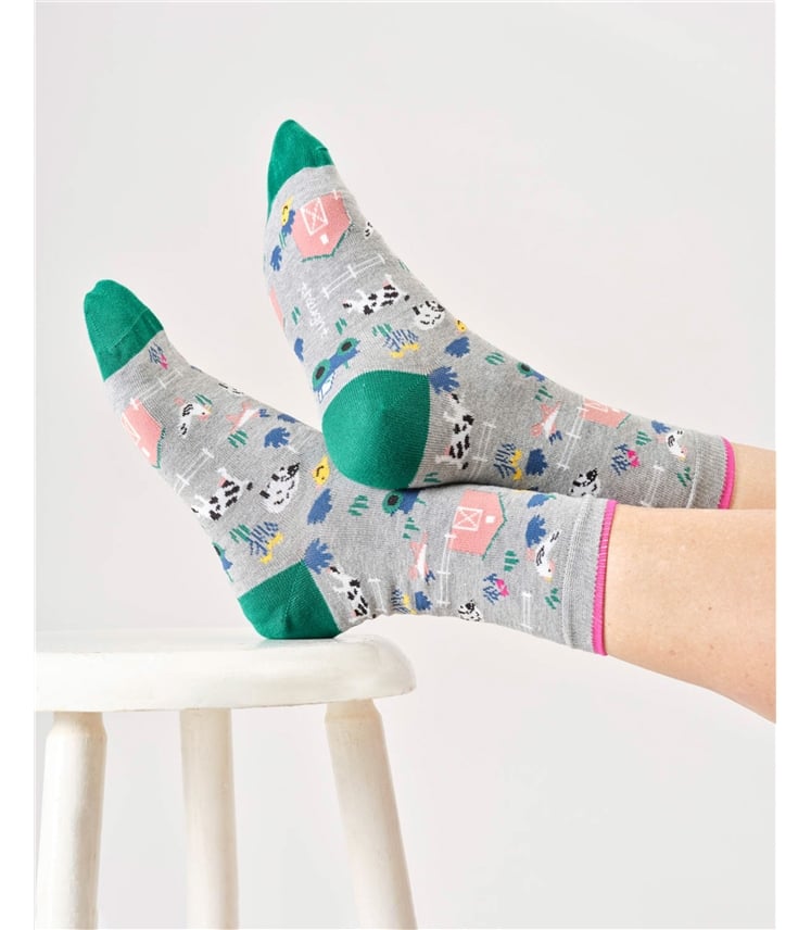 Womens Farmyard Organic Cotton Crew Socks