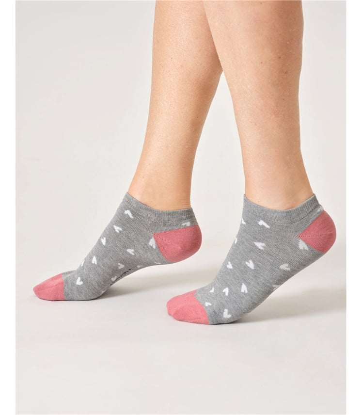 Womens Ditsy Heart Bamboo Trainer Socks