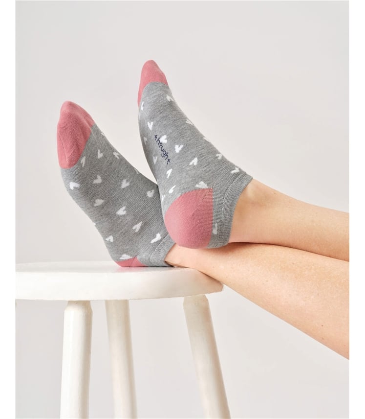 Womens Ditsy Heart Bamboo Trainer Socks
