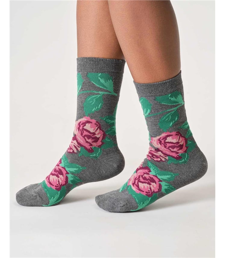 Womens Abstract Floral Organic Cotton Crew Socks