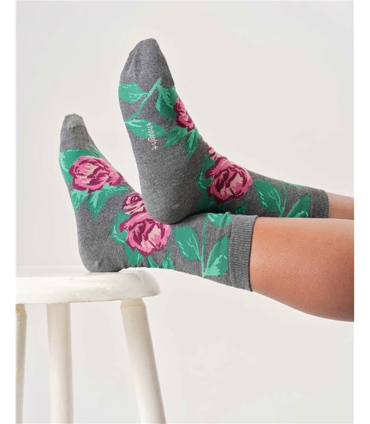 Womens Abstract Floral Organic Cotton Crew Socks