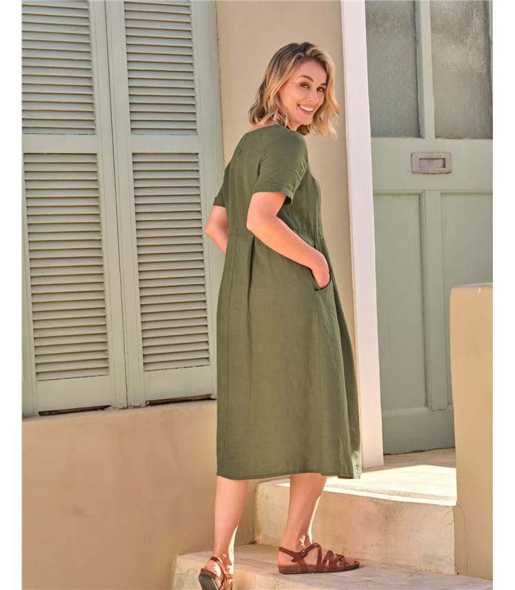 Button Through Linen Dress