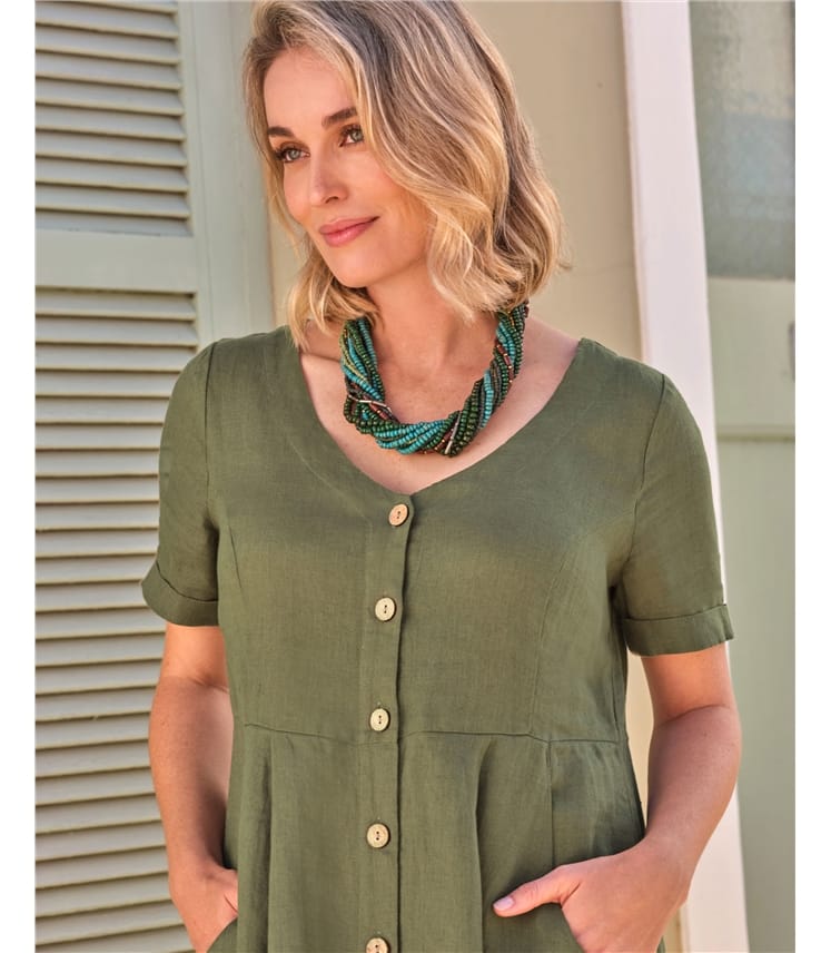 Button Through Linen Dress