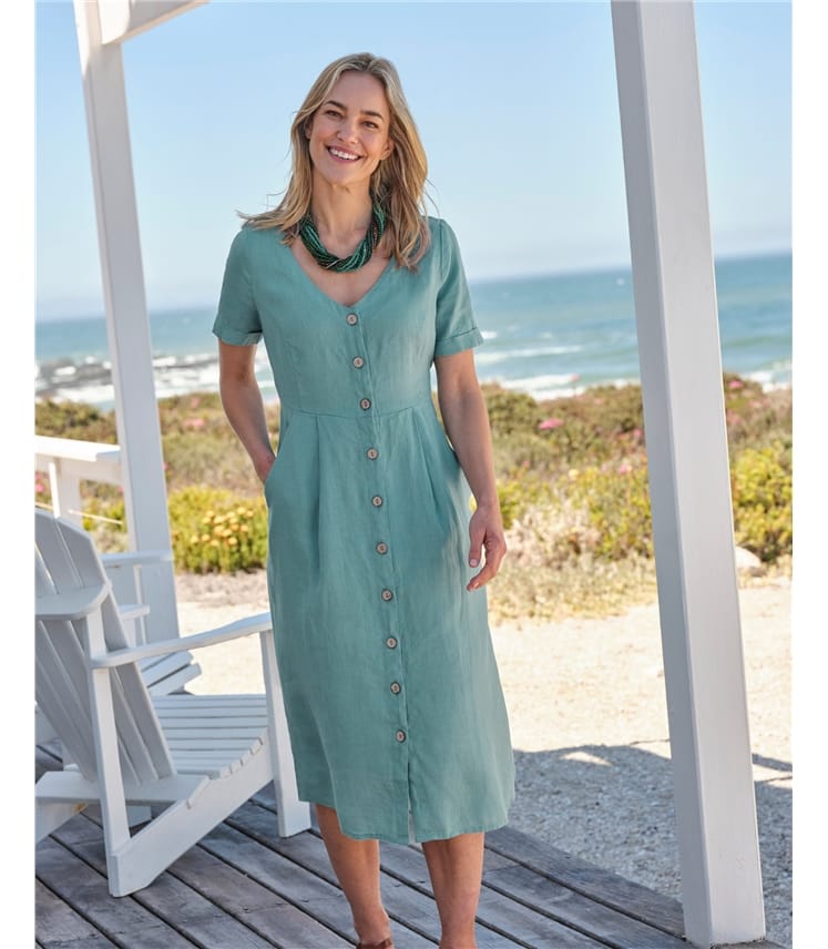 Button Through Linen Dress