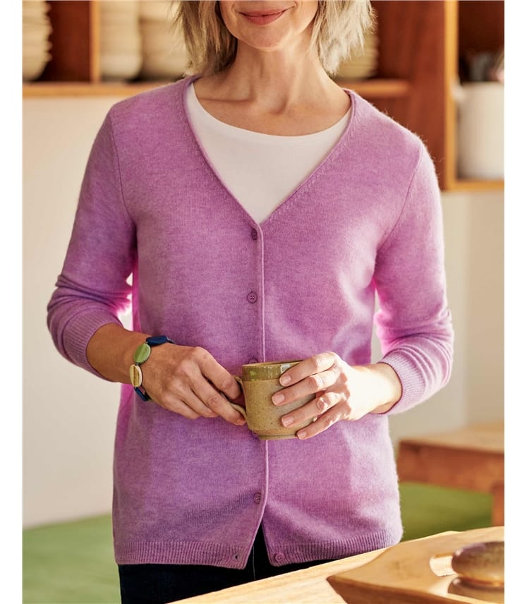 Strickjacke mit V-Ausschnitt aus Merino- und Kaschmirwolle für Damen