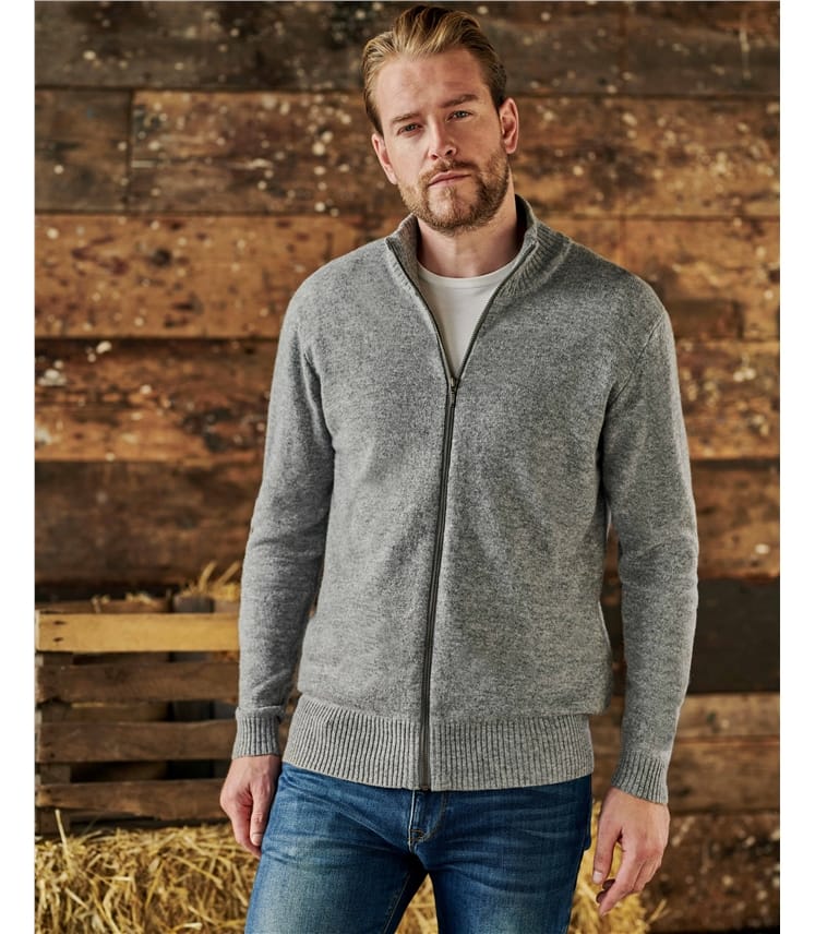 MEN'S SWEATER wool merino 3XL 4XL 5XL 6XL Jacket cardigan light grey calibrated 