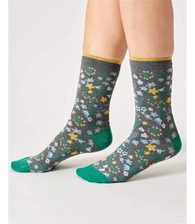 Womens Florals Organic Cotton Gift Box Of 4 Socks