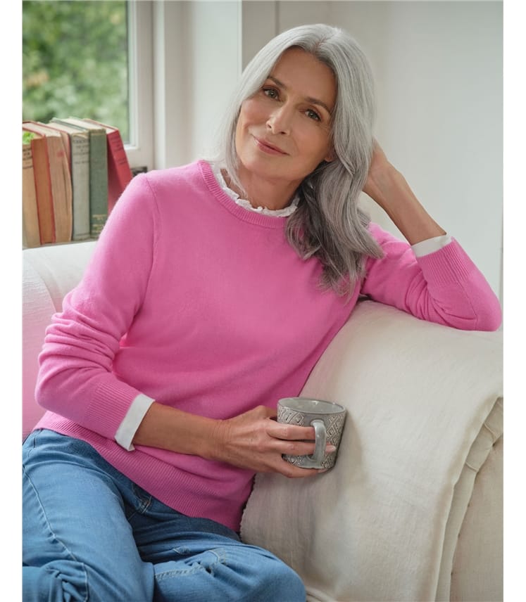 Pullover mit Rundhalsausschnitt aus Merinowolle und Kaschmir für Damen