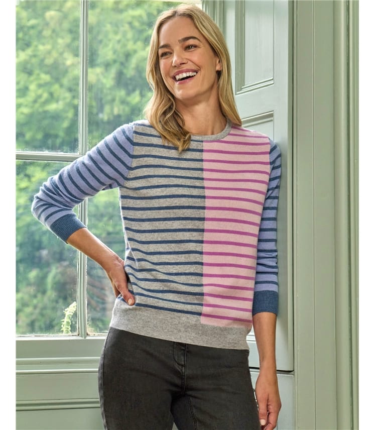 Pullover mit Rundhalsausschnitt aus Merinowolle und Kaschmir für Damen