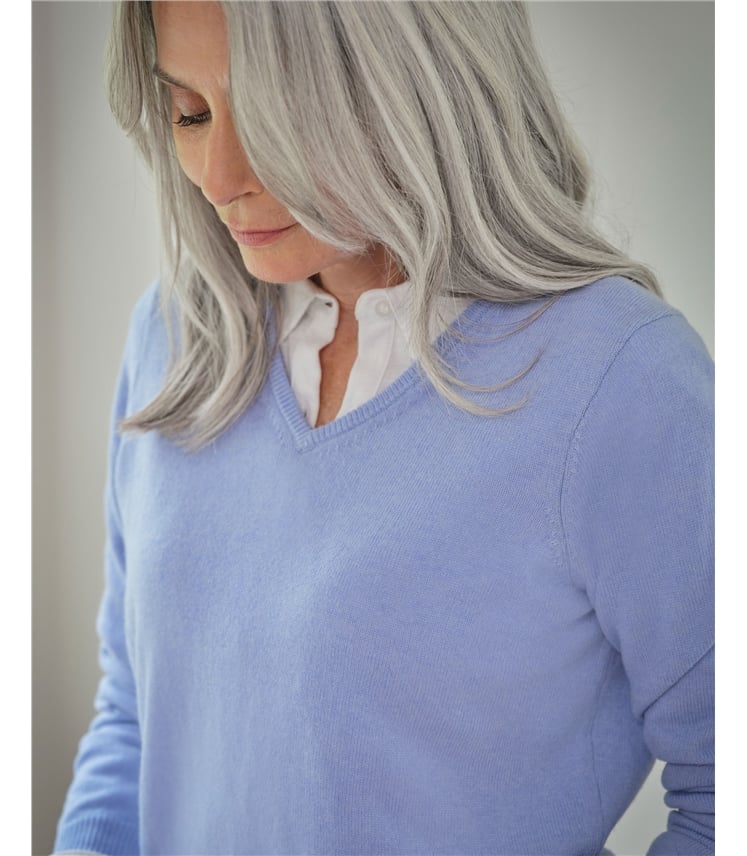 Pullover mit V-Ausschnitt aus Merinowolle und Kaschmir für Damen