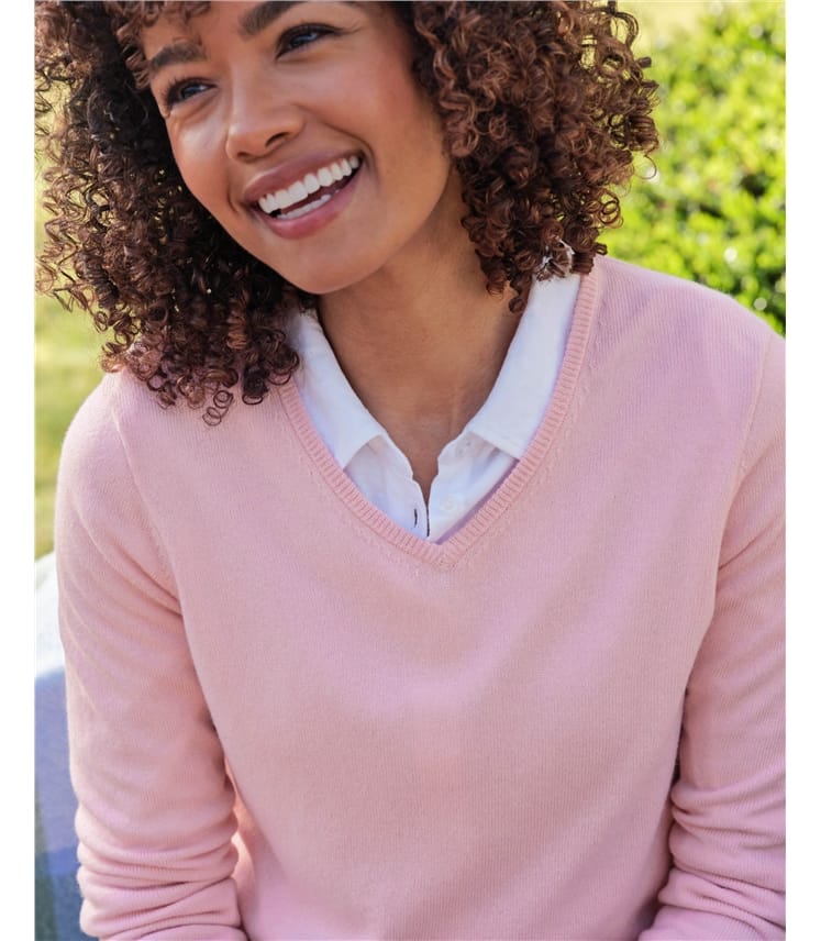 Pullover mit V-Ausschnitt aus Merinowolle und Kaschmir für Damen