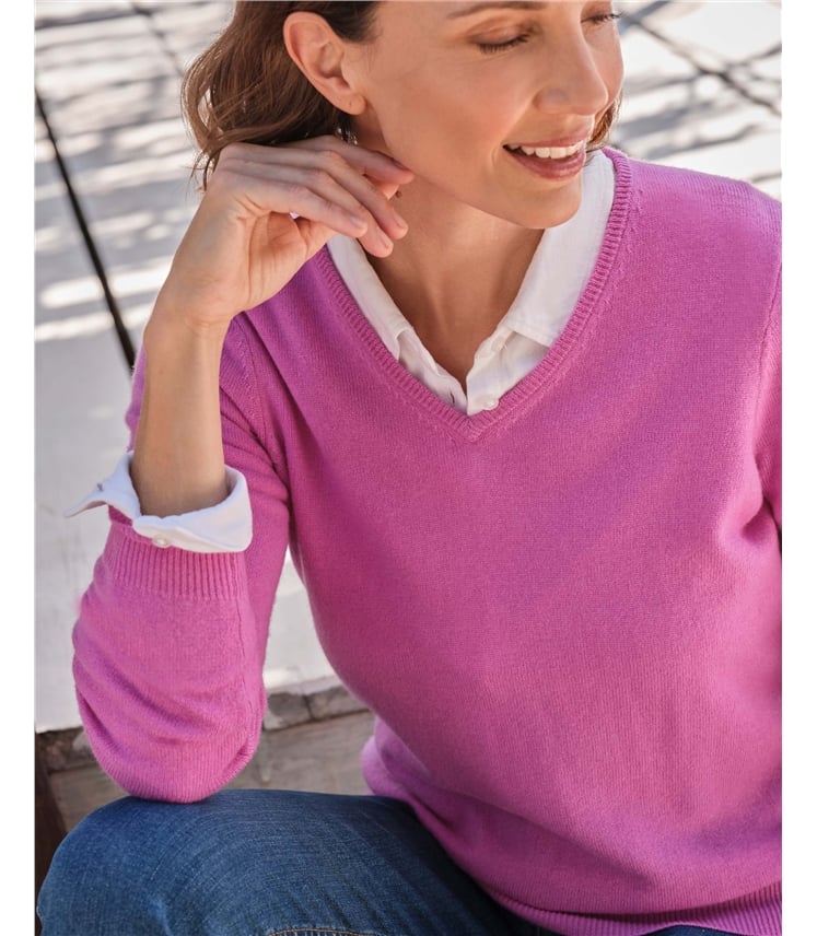 Pullover mit V-Ausschnitt aus Merinowolle und Kaschmir für Damen