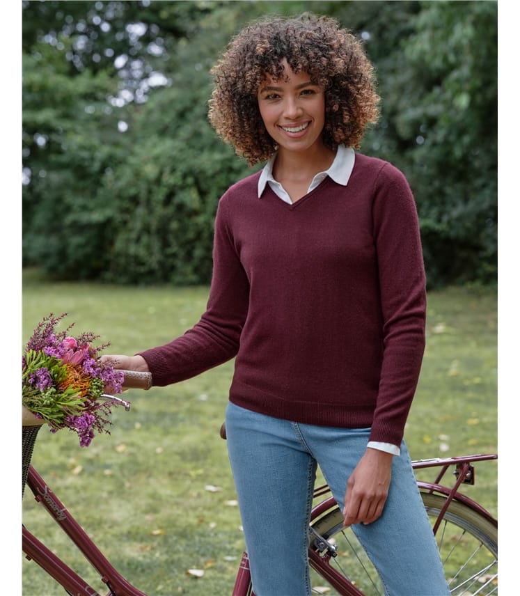 Pullover mit V-Ausschnitt aus Merinowolle und Kaschmir für Damen