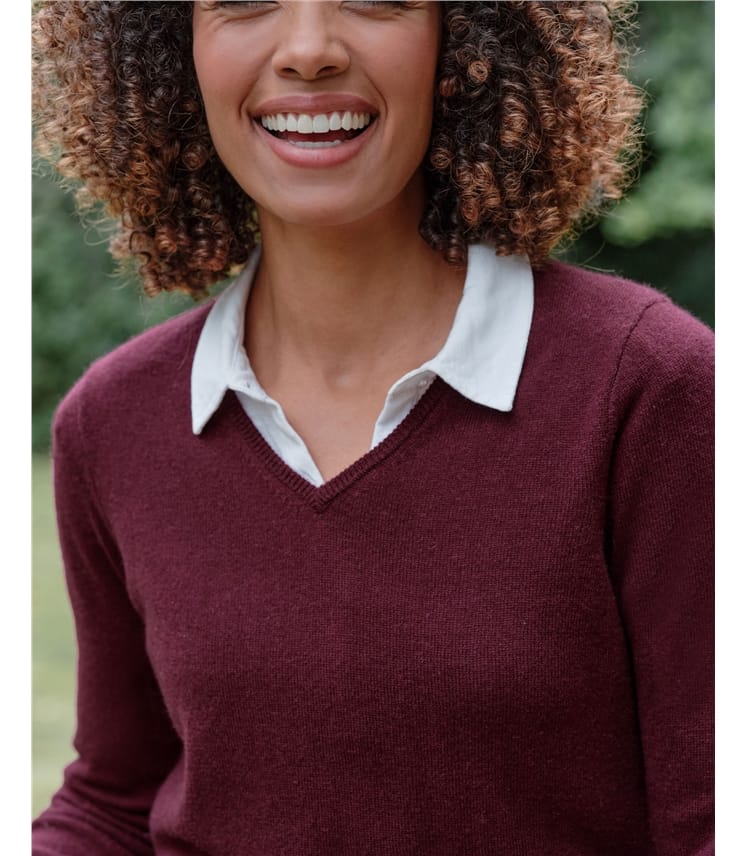 Pullover mit V-Ausschnitt aus Merinowolle und Kaschmir für Damen