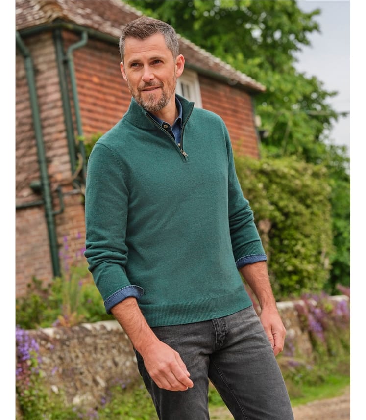 Cashmere and Merino Zip Neck Jumper