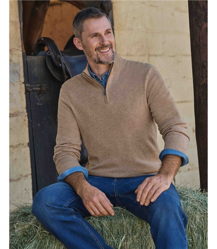 Cashmere and Merino Zip Neck Jumper