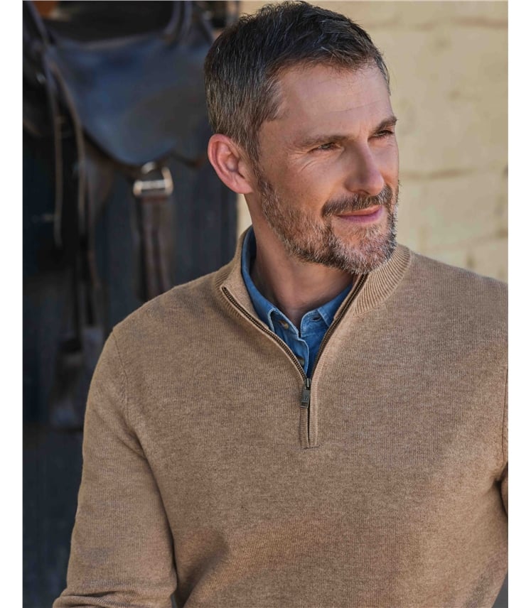 Cashmere and Merino Zip Neck Jumper