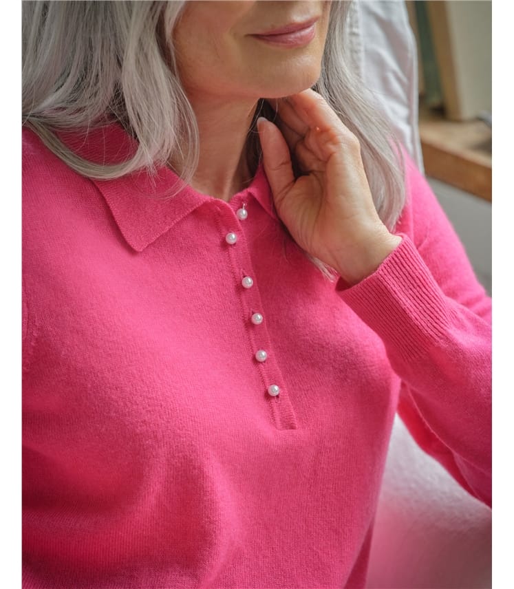 Strick-Polohemd aus Merino- und Kaschmirwolle für Damen