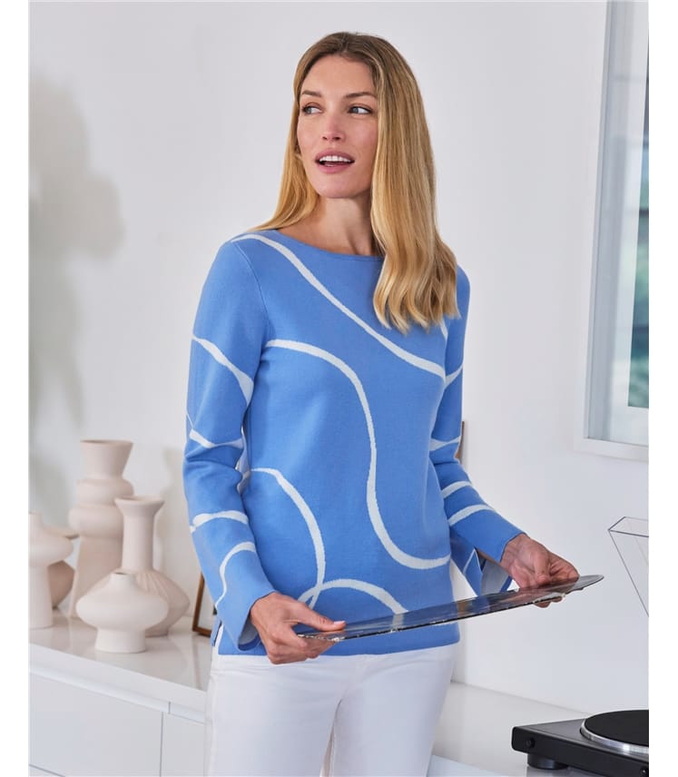 Wool Cotton Ribbon Wave Sweater