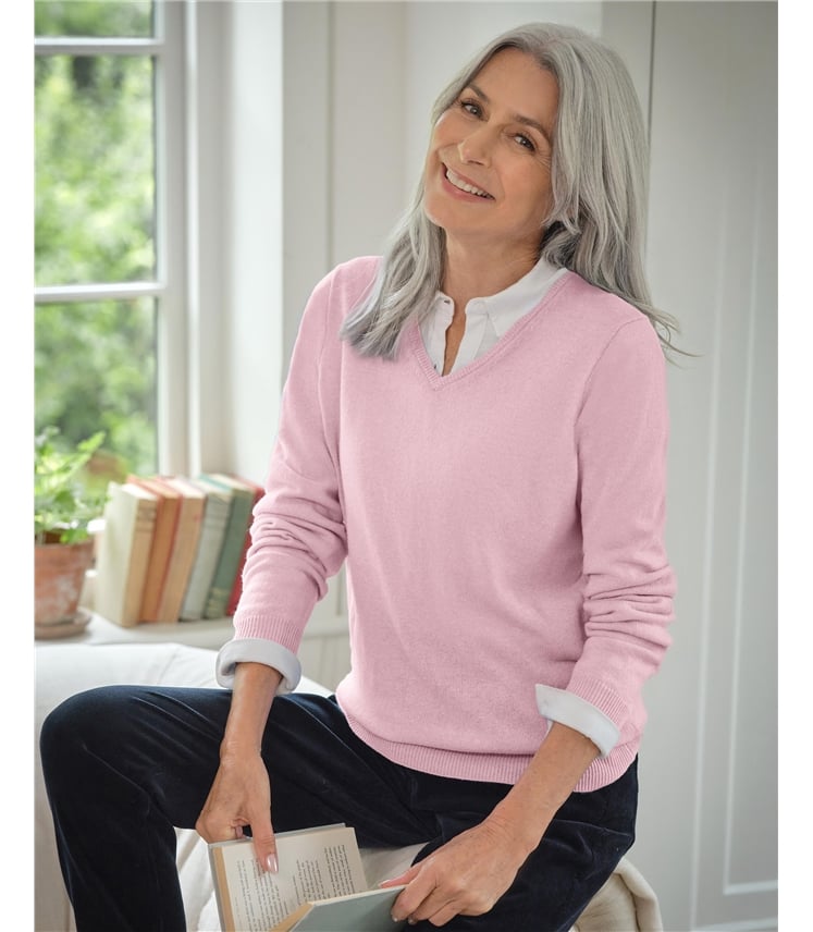 Pullover mit V-Ausschnitt aus Merinowolle und Kaschmir für Damen