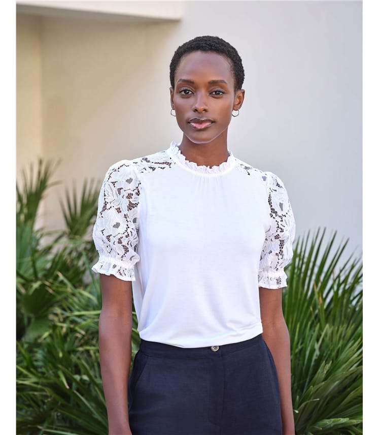 Lace Sleeve Jersey Blouse