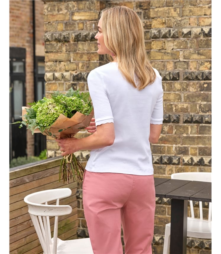 Scallop Rib Short Sleeve Henley Top
