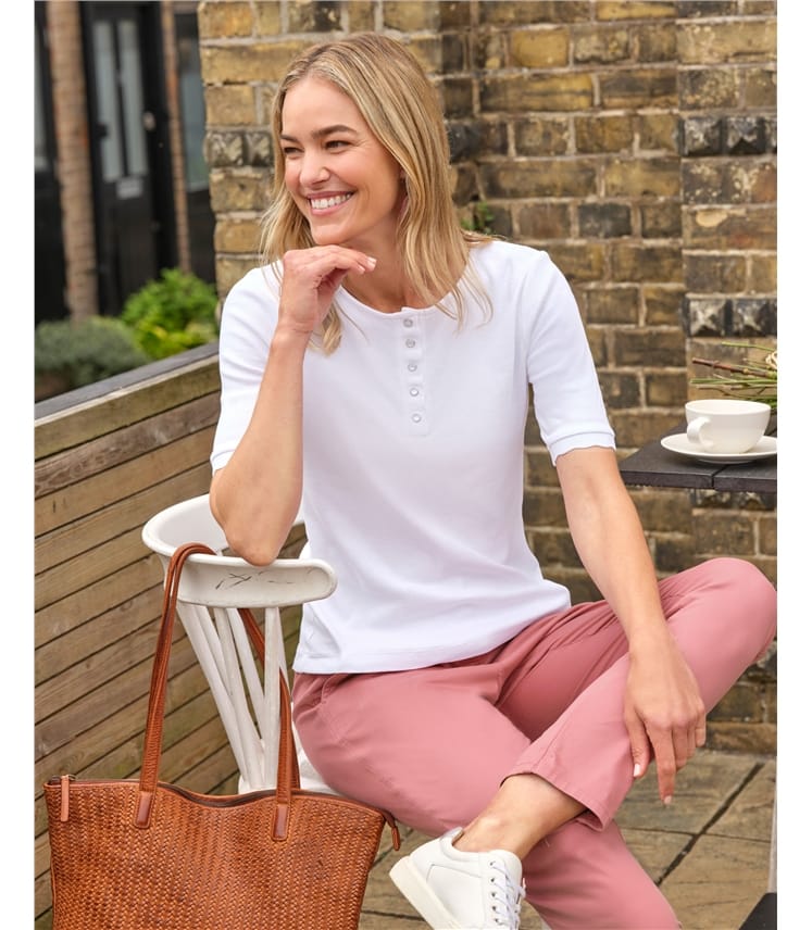 Scallop Rib Short Sleeve Henley Top