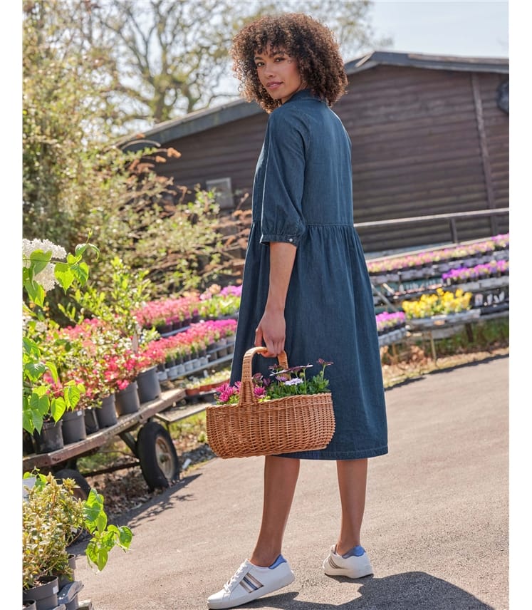 Open Collar Denim Dress